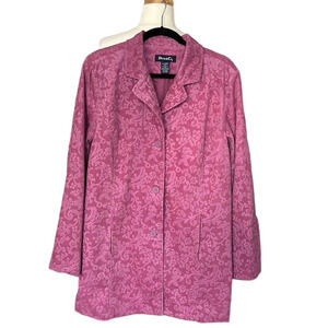 DENIM & Co. Orchid Corduroy Barn Coat Chore Jacket Floral Jacquard Lined Size XL